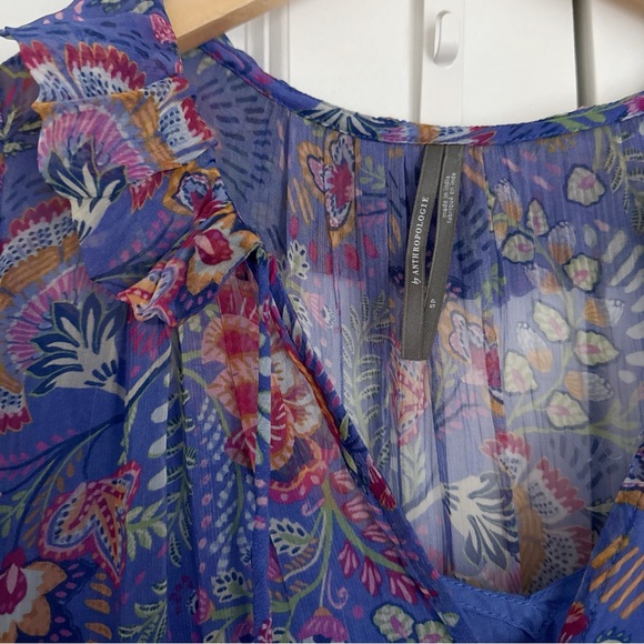 Anthropologie The Marais Chiffon Maxi Dress Blue Motif Small Petite SP Rare - Picture 4 of 8